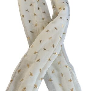 Sheer Cream Scarf with Gold Bee Pattern 26x72